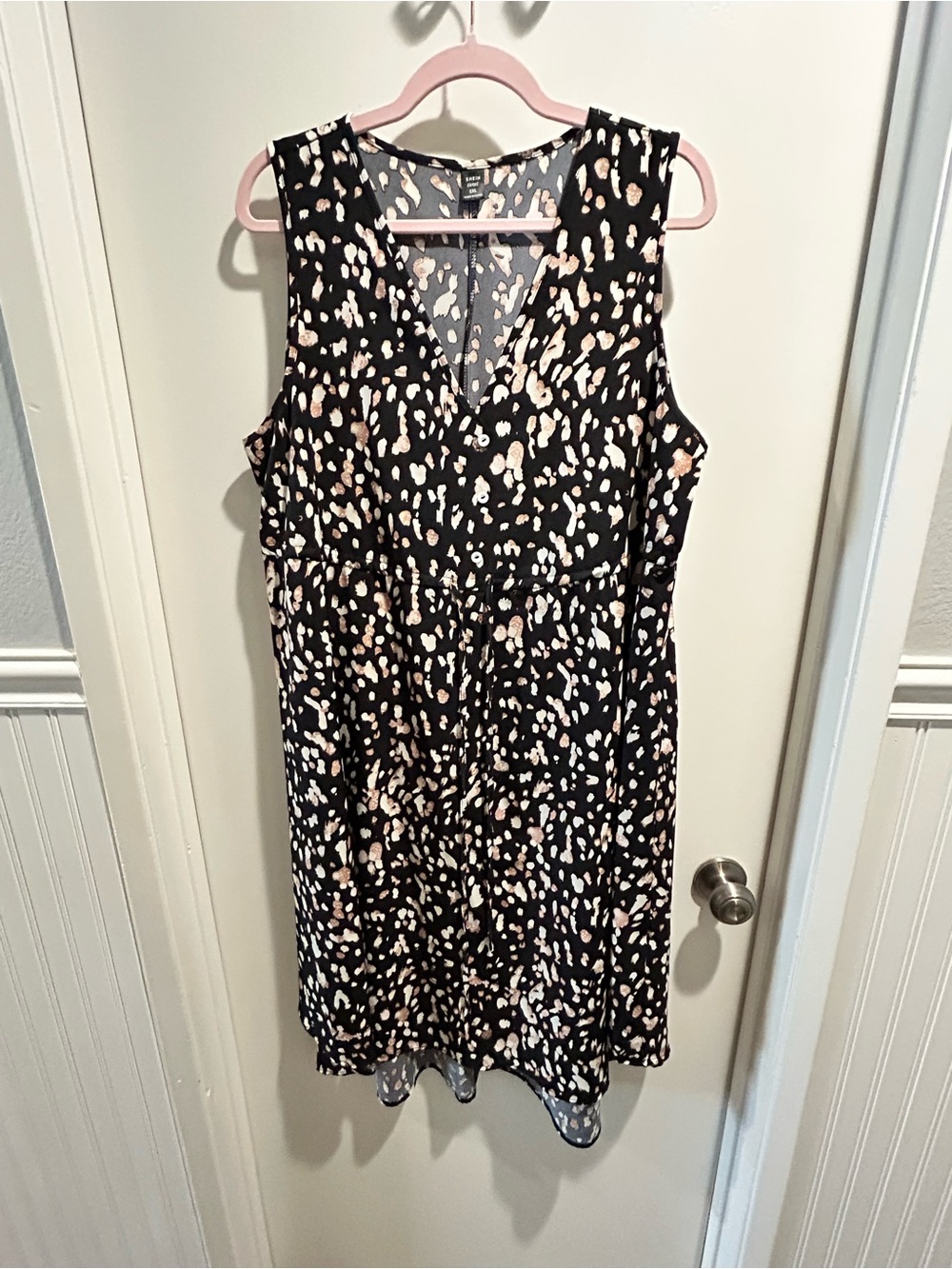 SHEIN Black Midi Dress with Cream & Light Pink Spots